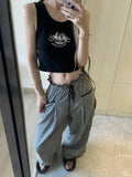 Sweet Black Women Plaid Pants Coquette Japanese Style Cute Wide Leg Trousers Harajuku Kawaii Palazzo Pants Vintage Y2k