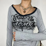 Autumn Long Sleeves T-shirt Women V-Neck Letter Print Crop Top Casual Fashion Tees Female Bodycon Streetwear Sexy Cropped Tops
