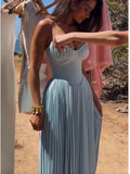 Sexy Strapless Women Pleated Maxi Dress Fashion Solid Backless High Waist Dresses 2024 Summer Lady Sleeveless Party Evening Robe