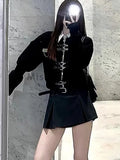 Design Sense Leather Buckle 2 Piece Set Women Autumn Cardigan Sweater Coat +A-Line Pommel Skirt Female Y2k Sexy Fashion Suit