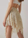 Women s Summer Floral Lace Mini Skirts Y2k Irregular Hem Retro Country Skirt Party Flowy Short Skirt