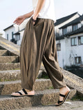 Summer Ice Silk Casual Linen Pants Men Loose Wide leg Ankle-length Harem Trousers Baggy 2024 New