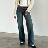 Women's Casual Low Rise Jeans Fashionable Loose Straight Jeans with Pockets Summer Spring Streetwear