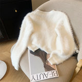 Pink Flower Cardigan Women Clothing Knitting Sweater V-neck Long Sleeves Vintage Korean Fashion White Baggy Female Tops