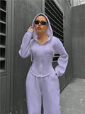 Dermearne Spring Autumn New Women's Clothing Two Piece Set Fashion Trend Hooded Cardigan Slim Fit Casual Two Piece Set For Women