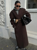 Elegant Double-breasted Woolen Long Coat Women Fashion With Pockets Full Sleeves Overcoats 2024 New Female High Streetwear