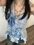 Y2K Emo Women Korean Acubi Grunge Sleeveless Blue T-shirts Harajuku 2000s Japanese E Girls Tee Tank Tops Gyaru 2000s Alt Clothes