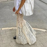 Two Layer Lace Trumpet & Mermaid Long Skirts For Women Vintage Elegant Fashion High Waist Skirt Holiday Outfits