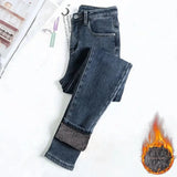 Thickened Long Jeans For Women High-waisted Fleece-lined Slimming Outerwear Winter Stretchy Pencil Pants