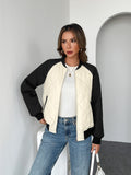 Winter Women Down Cotton Jacket Outdoor Warm Coat Zipper Pocket Simple Fashion Blocked Casual Elegant Versatile Women's Clothing