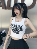 Harajuku Punk Goth Sexy Crop Tops Women's Summer Mujer 90s Grunge Graphic Skull Print Tops Fashion Sleeveless Slim Vest Tank Top