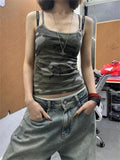 Punk rock harajuku retro camouflage camisole tops fashion sexy chic slim fit hottie crop tops 2000s aesthetic women's streetwear