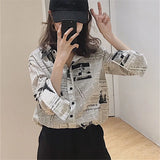 Fashion Women Chiffon Shirts Korean Casual Newspaper Print Female Loose Tops Bf Streetwear All Match Shirts