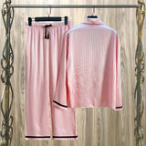 Women's Pajama Pocket V Embroidered Pajama Set Satin Comfortable Long Sleeve Button Pajama Lounge Pant for Women Sleepwear