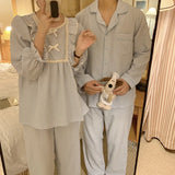 Dermearne Autumn Ins Plaid Couple Pajamas Hit Color Lotus Leaf Plaid Pajamas Home Clothing Set Sleepwear Pijamas Women Clothes for Women