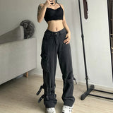 American Retro Smoke Grey Overalls Jeans Women's Y2K Street Hip Hop Trend Versatile Wide Leg Pants Casual High Waist Sexy Jeans