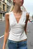 Dermearne Women White Deep V Neck Tanks 2024 Summer Ladies Soft Sexy Cotton Slim Tank Tops Female Vintage Solid Sweet Vest