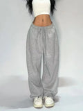 Dermearne Casual Gray Sweatpants Women Wide Leg Black Joggers Classic Baggy Streetwear Oversized Sports Female Trousers All-match