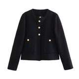 Y2k Fashion Jackets For Women 2023 Spring Autumn O-Neck Chic Coats Female Casual With Pockets Vintage New In Outerwear