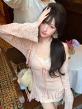 Korean Fashion 2 Piece Dress Sets 2024 Summer Beach Sexy Party Women Lace Floral Irregular Strap Mini Dress + Casual Cardigan