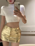 Golden Metallic Mini Hip Pack Mini Short Skirts Costumes Stage Show Harajuku Dance Live Show Bar DJ