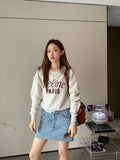 Light Luxury Letter Printed Women's Crew Neck Pullover Long Sleeve Sweatshirt Cotton Comfortable Breathable Neutral Top