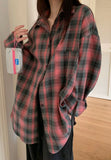 Autumn Korean Style Turn down collar Long Sleeve Shirt Plaid Loose Blouse Female Outwear tops