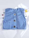 Dermearne Blue Sleeveless Top Button Clothing Women's Sweater Chic Clothes Casual Tank Top Women Sweater Vests Fashion Knitted Vest