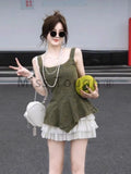 2024 Summer Vintage Elegant Set Women Y2k Print Casual Chic 2 Piece Set Female Solid Slim Sleeveless Tops+High-waisted Skirt New