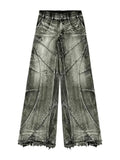DERMEARNE Vintage Y2k Streetwear Punk Hip Hop Jeans Women Pants Grunge Baggy Ripped Denim Trousers Gothic Distressed Wide Leg Jeans Goth