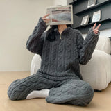 2 piece Set Thickened Warm Fashion Coral Velvet Pajamas Autumn Winter Padded Ladies Casual Elastic Striped Comfortable Homewear