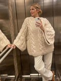 Dermearne 2024 Autumn Winter Oversize Knit Pullover Women Casual Lazy Round Neck Kintted Solid Sweater Female Loose Sleeves Knitwear Lady
