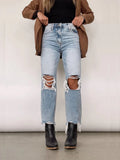 Summer Women High Waist Ripped Jeans Lady Stretch Skinny Light Blue Baggy Pants Loose Straight Leg Streetwear Vintage Trousers