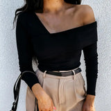 Sexy Off Shoulder Women Blouse Strapless Backless Long Sleeve Women T-shirt  Spicy Girl Slim Fit Short Blouse Slim T-shirt