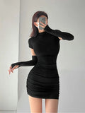 Women's Tight Hip Wrap Mini Dress with Sleeves Spicy Girls Slim Dresses Bodycon Party Clothing Sexy Summer