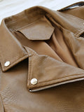 Spring Autumn Women Faux Leather Jacket Slim Streetwear Khaki Leather Coat Biker Moto Jacket with Belt Female Outerwear