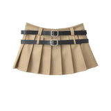 Y2K Mini Skirt Women Korean Fashion Pleated Skirt Summer Casual Vintage Preppy Style Solid Two Belts Short Skirts