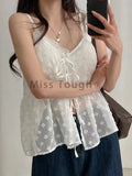 DERMEARNE French Lace Sling Elegant Mesh Tops Women Summer Fashion Stacked Design Loose Gauze Tanks Korea Vintage Outwear Camis New