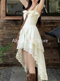 Dermearne Sweet Casual Irregular Slip Dress Women Ruffles Designer Sexy Elegant Fairy Dress Female 2024  Summer Fashion Korean Party Dress