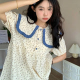 Summer Floral Pajamas Set Short Sleeve Tops Shorts 2Piecs Sweet Cozy Sleepwear