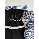 2000s Sweet Hot Girl Sexy Suit Women Autumn Striped Bubble Sleeve Off Shoulder Top Low Waist Shorts Two Piece Set Female Clothes