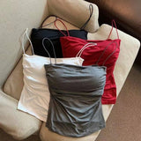 Vest Summer Outdoor Tank Top Cropped Top Sleeveless Tees Solid Color Casual Slim Fit Built In Bra T-shirt Wrinkled INS