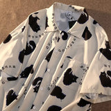 Cat Graffiti Shirt Street Style Crop Top Women Summer Women's Shirts Short Sleeve Cool Blouse Korea Shirt for Women