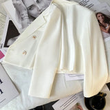 Autumn Fashion Blazers Women Temperament Solid Double Breasted Cropped Jacket Woman Basic All Match Suit Outwear Female