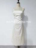 Summer Women Spaghetti Strap Elegant Midi Satin Dresses Vintage Wedding Evening Birthday Holiday Beach Backless Prom Clothes New