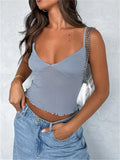hirigin y2k Sleeveless Strap V-neck Camis Crop Tops Streetwear Retro Mesh See Through Patchwork Tank Summer Slim Fit Vest New