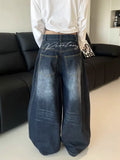 DERMEARNE Casual Womens Y2K Loose Baggy Jeans Blue Washed High Street Vintage Cargo Pants Wide Leg Oversized Trousers y2k pants