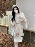 Spring New French Vintage Tweed Two Piece Set Women Short Jacket Coat + Pleated Skirt Suits Korean Ladies Luxury Outfits
