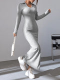 Dermearne Women sexy knit V-neck reverse neck split dress autumn winter full sleeve elastic basic body sweater