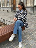 Both Sides Printed Women Padded Jacket Long Sleeve O-neck Single-breasted Cotton Coat 2024 Autumn Winter Lady Casual Outwears